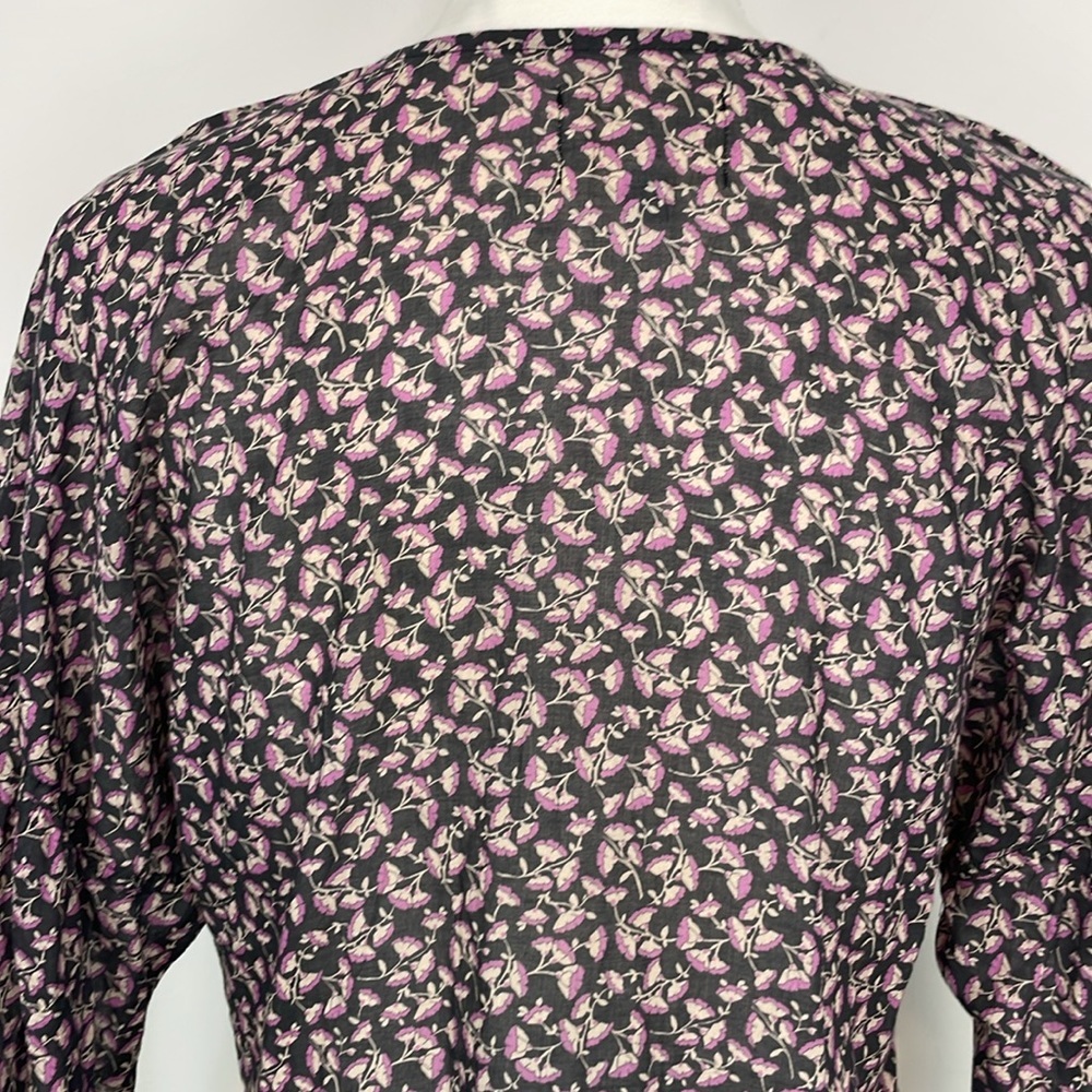 MCGUIRE Gray and Purple Floral Long Sleeve Cotton Peplum Blouse. Size Small. - Picture 8 of 12
